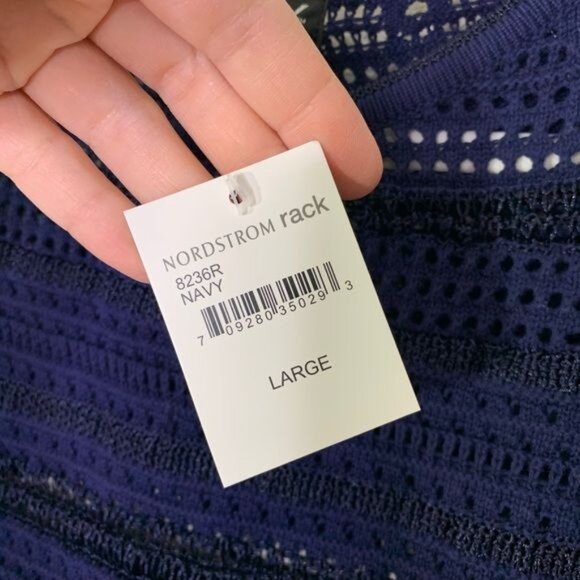 Cotton Emporium Pointelle Boat Neck Sweater Size Large Navy Long Sleeve Sz L New - Picture 7 of 8